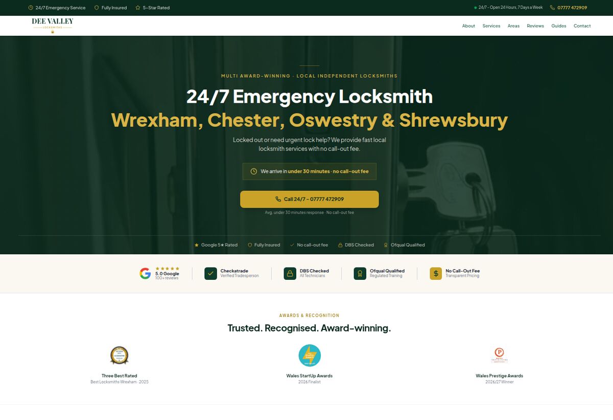 Dee Valley Locksmiths website homepage